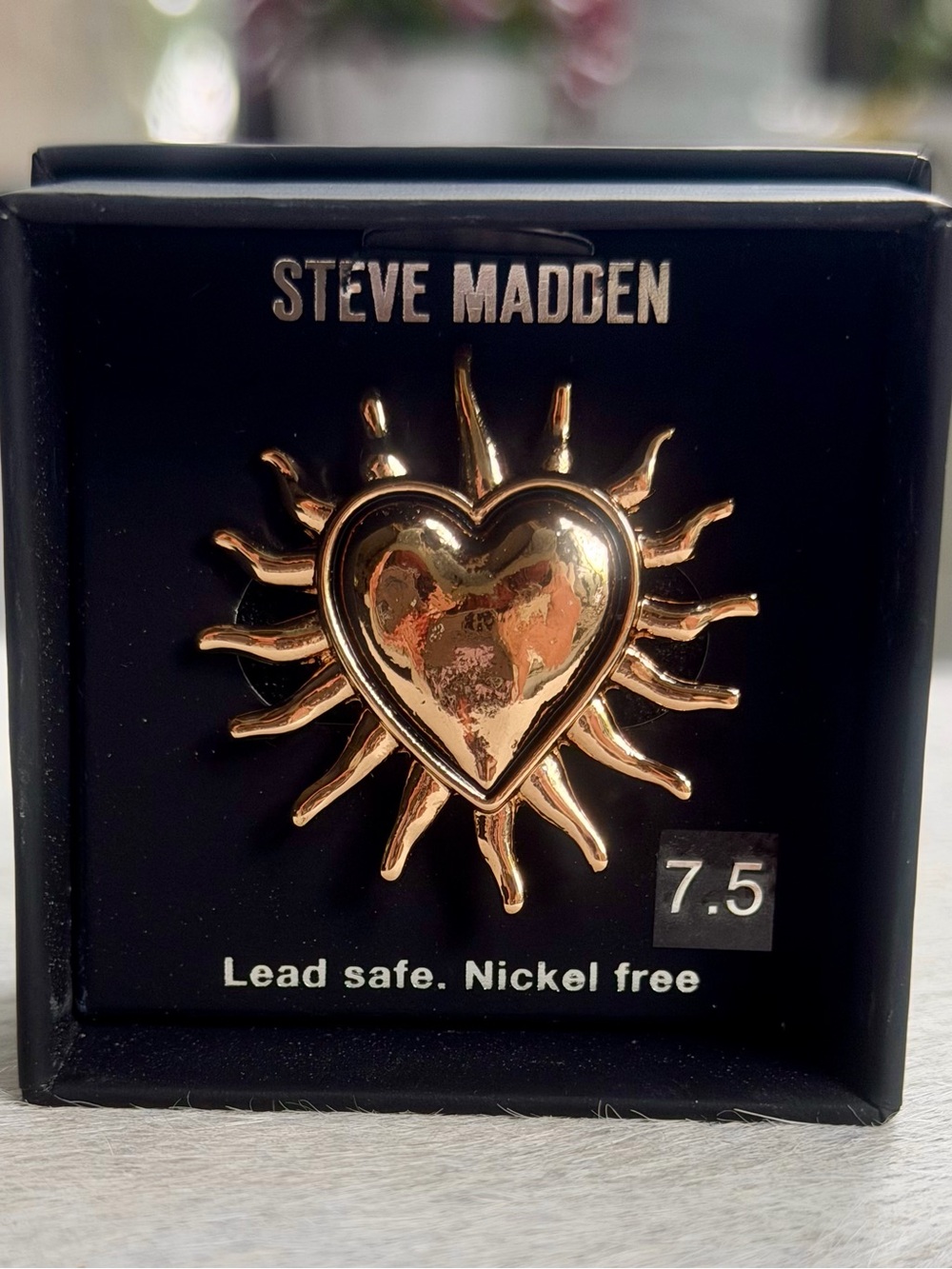 Steve Madden Sunburst Heart Cocktail Ring 7.5 Gold Tone Celestial Y2K Festival